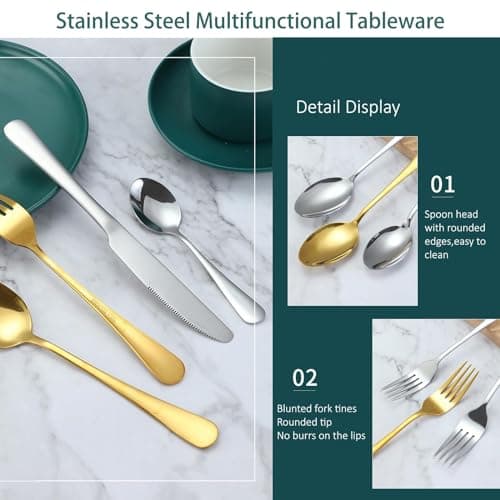 LAWALEISHE 4 Pcs Cutlery Set with Portable Pouch Case, Stainless Steel Flatware Camping Utensil Set Knife, Fork, Spoon with Neoprene Bag for Outdoor Travel Picnic Office School Lunch Box — view 3