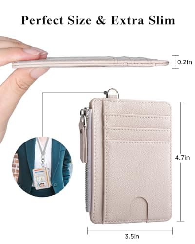 Teskyer Card Holder Wallet, Slim Credit Card Wallets, Minimalist, RFID Blocking, 1 ID Window, with Zipper, Holds up to 8 Cards, Beige — view 5