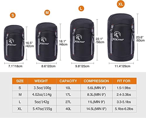 REDCAMP 27L Nylon Compression Stuff Sack for Sleeping Bag, Lightweight Compact Compression Bag for Travelling Hiking Outdoor Backpacking Camping,Black L (no sleeping bag) — view 2
