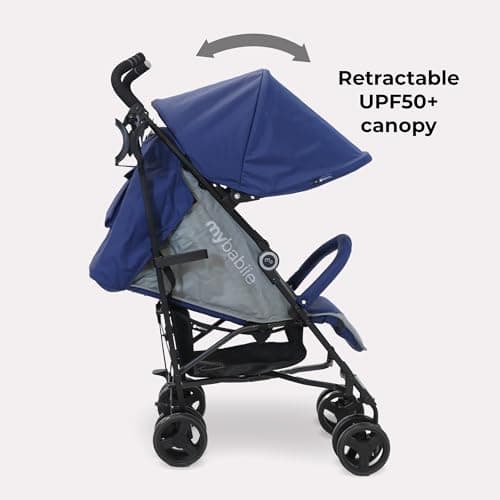 My Babiie MB02 Plus Stroller - from Birth to 4 Years (22kg), Lightweight & Compact Umbrella Fold, Travel Buggy for Toddlers, Pushchair Includes Cup Holder and Rain Cover - Blue & Grey — view 5