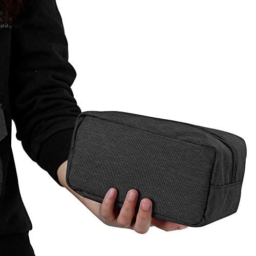 DOB SECHS Waterproof Canvas Mini Travel Makeup Carrying Case Toiletry Wash Bags Cosmetic Bag Portable Electronics Accessories Organizer Gym Shaving Bag (Black) — view 2
