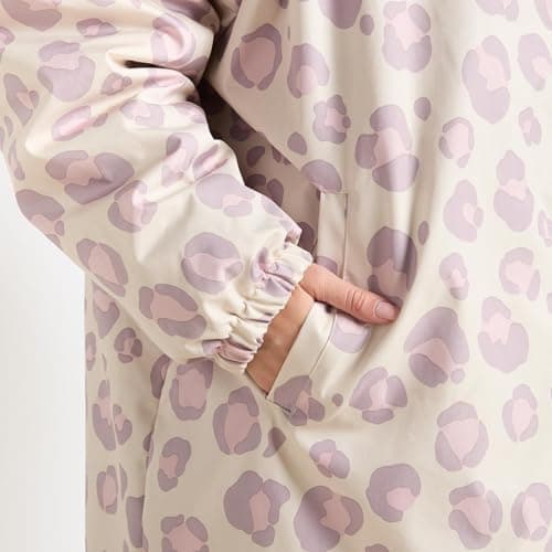 OHS Women's Jackets Changing Robe, Leopard Print Oversized Waterproof Jacket Fleece Lining Rain Coats for Women with Hood & Pockets Drying Robe Ladies Jackets for Outdoor Travel, Beige - S/M — view 6