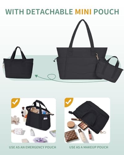 Wandering Nature Tote Bags for Women with Zipper, Set of 2 Shoulder Handbags with 15.6 Inch Laptop Compartment & Water Bottle Pocket for Work School Travel College,Black (Patent Pending) — view 4