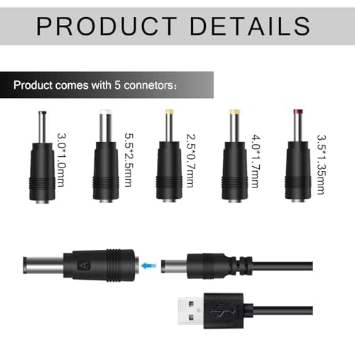 USB to DC Power Cable 5V Charging Cord with 6 Interchangeable Tips Plug — view 2