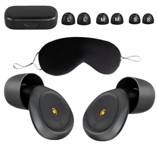 Ear Plugs for Sleep Noise Cancelling 50dB, Reusable Silicone Earplugs with Sleeping Eye Mask, Case & 3 Eartips(S/M/L), Soft Noise Reduction Earplugs for Sleep, Travel, Work, Concerts & Studying