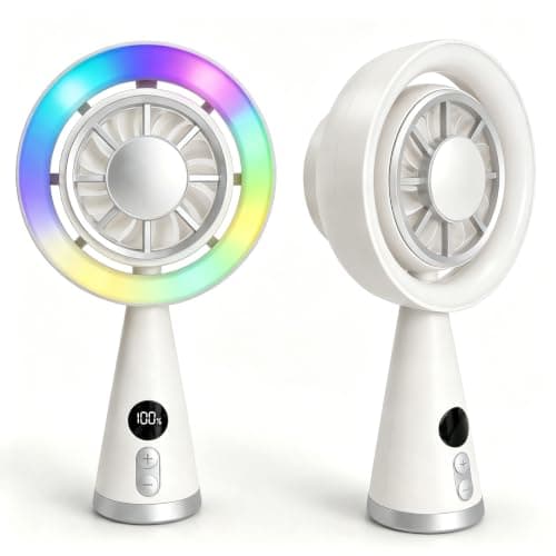 Handheld Fan Rechargeable, 5-Speed Portable Mini Desk Fan with LED Light