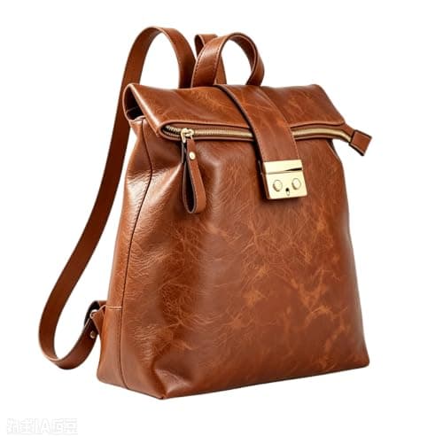 LA DEARCHUU Leather Rucksack Women Men, Brown Leather Backpack Handbags Multi-Pocket Durable Comfortable Flap Over Travel Soft Daily Backpack Daypack with Snap Closure