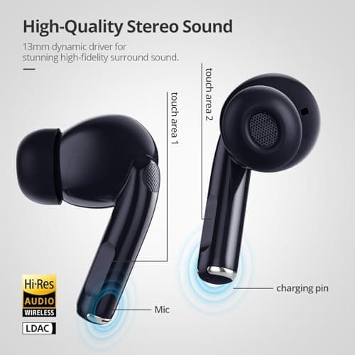 AsiceSound Wireless Earbuds, Immersive HiFi Stereo Bluetooth 5.3 Earphones, Deep Bass, 4 Mic ENC Noise Cancelling, 72h Playtime, IPX7 Resistance Earbuds, for iOS and Android — view 2