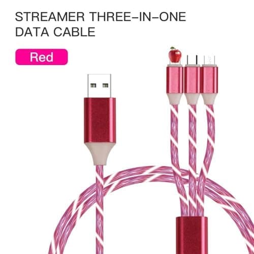 Wyjuan Red 3 in 1 Multi Charging Cable LED Flowing Red Light Up Charger Cable, USB-C Fast USB Charger Cord Cables Cables Micro Type-C Charging Cable, Interconnects for Most Smart Phone — view 4
