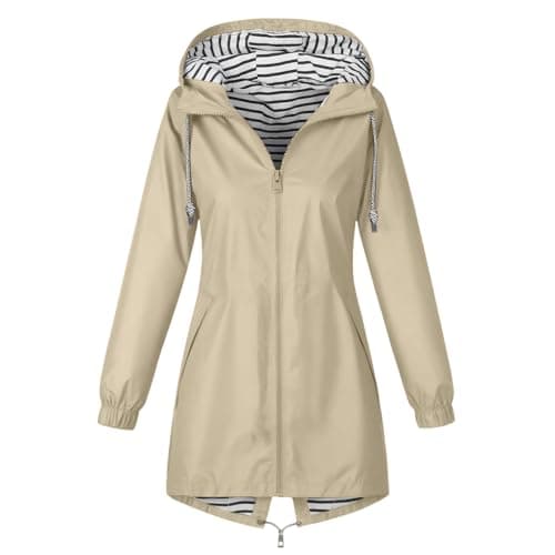 OVARA Womens Waterproof Jackets Lightweight Hooded Long Rain Coat Rain Jacket Ladies Functional Windbreaker Jacket Softshell Plus Size Breathable Outdoor Trench Coats — view 6
