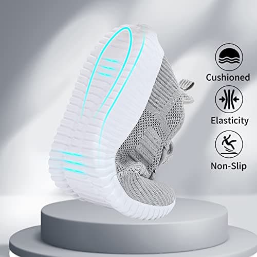 SK·TRIP Women's Walking Shoes Lightweight Breathable Flying Woven Mesh Upper Casual Jogging Shoes Ladies Tennis Shoes Workout Footwear Gym Sneakers for Women, Grey, 6 UK — view 3