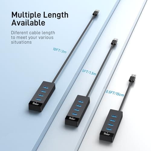 Yinker 15cm USB 3.0 Hub 4 Port with 5V Power Port, USB Splitter, 5Gbps Data Transfer, USB Extender for Laptop, PC, MacBook, PS5 — view 6