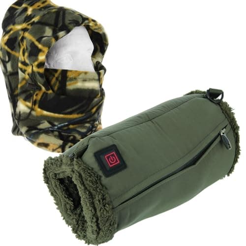 Fishing Hand Warmer 3 Heat Settings, Soft Fleece Lining, Adjustable Shoulder/Neck Strap, Powerbank Powered with Camo Snood, Carp Fishing, Camping, and Outdoor Activities