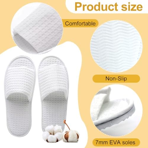 Cosysparks Open Toe Spa Slippers, Non-Disposable White Hotel Slippers Reusable Travel Slipper Bath Anti-Slip Indoor House Slipper for Guests Travel Home Hotel Use — view 6