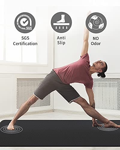 CAMBIVO Extra Wide Yoga Mat for Hardwood Floors & Home HIIT - 81cm Large TPE Exercise Mat with High-Density Cushioning for Sensitive Joints - Non-Slip Fitness Mat for Pilates (Carry Strap Included) — view 2