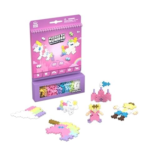 PLUS PLUS Travel Toys - Building Blocks Puzzle Play, Ideal Train, Car, or Plane Activities for Kids, 12 Pages with 125 Pieces in Attached Storage, Girls and Boys Toys Age 5 Plus - Fairy Tale