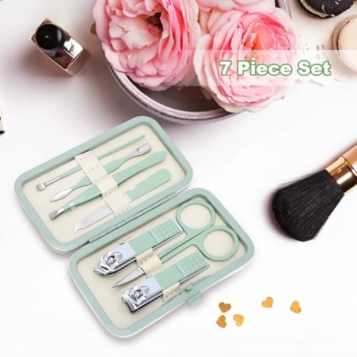 Manicure Set-Stainless Steel Nail Care Set-Professional 7 in 1 Ingrown Toenail Clipper Grooming Tool-Pedicure Kit & Toe Nail Cutter-Thick Nail Scissors Toiletries with Cuticle Trimmer (Green) — view 4
