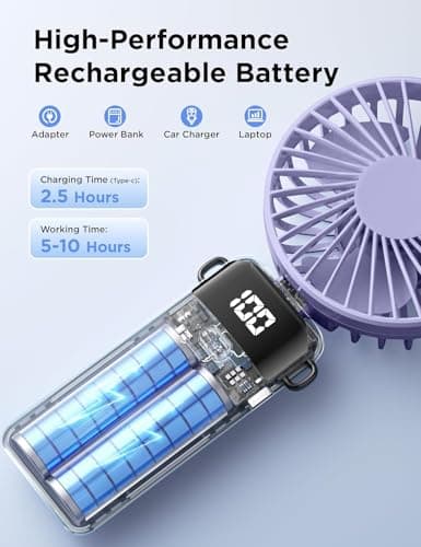 Pyltor Handheld Fans, Mini Fan 3000mAh Type-c Rechargeable,90° Fold Cooling Portable Handheld Electric Fan,Led Digital Display Fans,for Travel, Outdoor, Home, Office, School, Camping (Purple) — view 3
