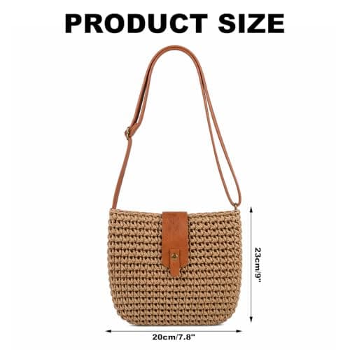Vosali 1PCS Straw Bag for Women Small Beach Crossbody Bag（Brown） — view 4