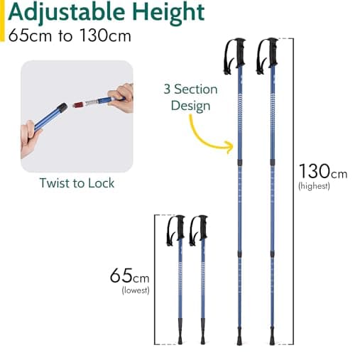 Trail Telescopic Walking Poles, 2 Pack, Adjustable 65–135cm, Blue — view 2