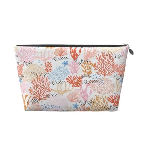 Silver Leather Travel Toiletry Bag – Reusable Coral Reef Print Storage Bag, Toiletry Shaving Kit for Daily Use, Vacation