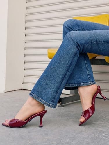 Coutgo Women's Pointed Toe Mule Sandals, Burgundy, 8.5 — view 2