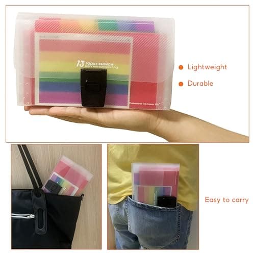 File Organiser, 4 Pack Expanding File Folder A6 Size, 13 Pockets Portable Rainbow Document Organiser, Rainbow Expanding Concertina Filing Folde, Organiser Box Files with Colored Labels Index — view 4