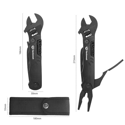 Hanboost Multitool Wrench 19 in 1 Multipurpose Camping Gear Pocket Size Adjustable Wrench with Pliers, Wire Cutter, Cutting Saw, Bottle Opener for Maintenance, Camping and DIY,Gift for Him — view 2