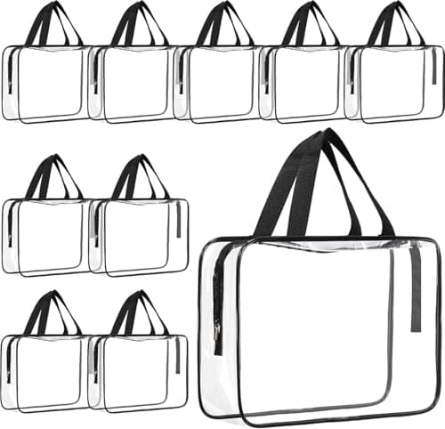 10 Pack Clear Toiletry Bags, PVC Travel Wash Bags with Handles and Zips