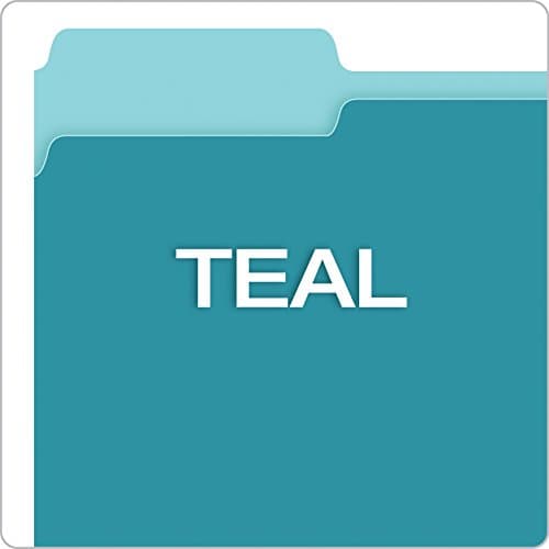Pendaflex Two-Tone Color File Folders, Letter Size, 1/3 Cut, Teal, 100 Per Box (152 1/3 Tea) — view 4