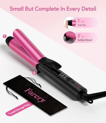 FARERY Dual Voltage Mini Curling Tongs, 25mm Mini Ceramic Curling Iron for Short & Long Hair, Travel Size Curling Wand with 3 Adjustable Temp, Keratin & Argan Oil Infused Barrel, with Storage Bag — view 6