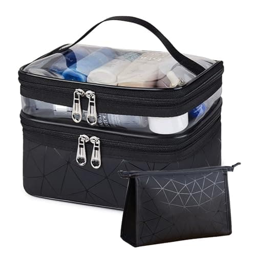 Travel Makeup Bag, 2Pcs Double Layer Large Makeup Bag