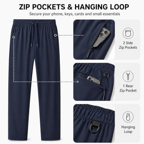 Fjquamitix Men's Trousers, Mens Hiking Trousers & Mens Walking Trousers for Men, Quick Dry Stretch Lightweight Outdoor Trousers with Zip Pockets (UK, Numeric, 30, Regular, Regular, Navy-Blue) — view 3