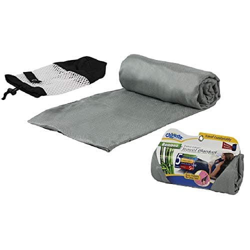 Cloudz Extra Large Airplane Travel Blanket for Your Flight, Car, Camping, Home or Comforting Warmth Anywhere! Includes Warm Cozy Pockets for Your Feet and a Travel Bag - Charcoal