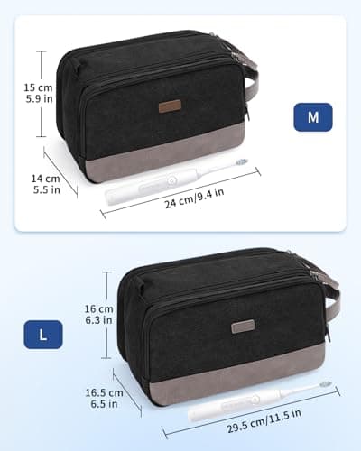 WANDF Toiletry Bag for Men Travel Wash Bag Toiletry Organizer Canvas and PU Leather Dopp Kit Water-Resistant Shaving Kit for Travel Accessories (Black, M, Patent Pending) — view 3
