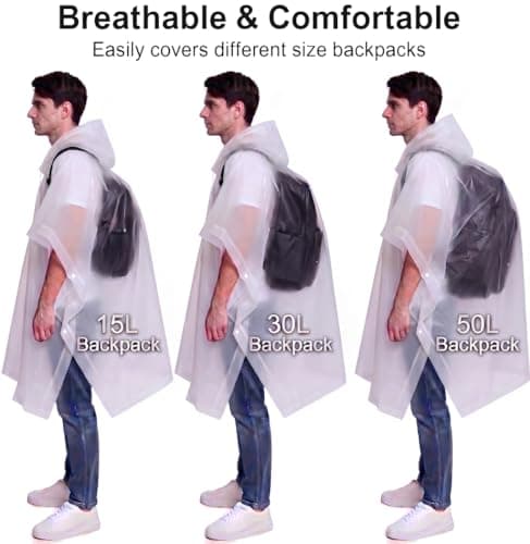 JITIFAZH Rain Poncho for Adults, 2‑Pack Reusable Waterproof Cape with Hood — view 5