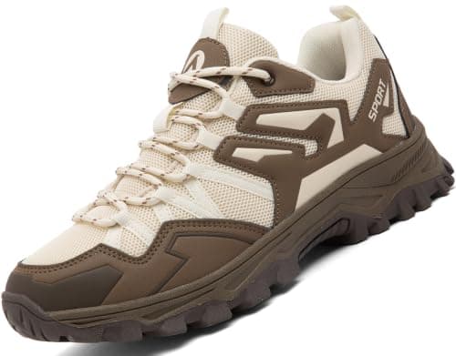 Mufanton Hiking Boots Mens Walking Boots Non-Slip Outdoor Mountain Trekking Shoes Lightweight Travelling Backpacking Camping Footwear Sneaker,Beige Brown,EU46