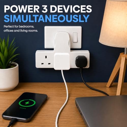 3 Way Plug Adapter UK Multi Plug Extender Extension Plug Socket 13A Fuse Plug Socket Extension 3 Outlet Plug Splitter Power Adapter for Home,Office, Kitchen Use Adapter Plug UK — view 5