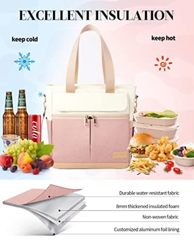 JOYHILL Lunch Bag for Women, Leakproof Insulated Lunch Box with Shoulder Strap, Adult Reusable Lunch Cooler Tote Bags for Work Picnic Camping School Beach, Pink — view 4