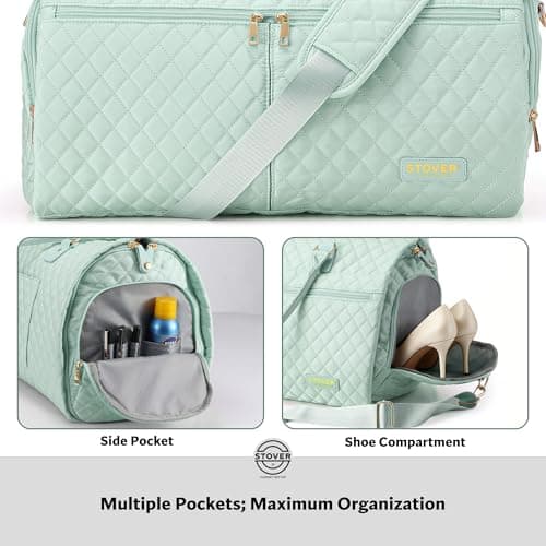 STOVER Women’s Convertible Garment Duffel Bag for Travel, 2-in-1 Carry-On Weekender Overnight Tote - Wrinkle-Free Dresses, Hanging Suits, Clothes + Shoe Compartment & Bonus Toiletry Bag, Coastal Mint — view 5