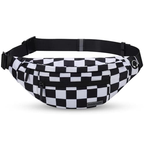 MAXTOP Large Bumbag Waist Fanny Pack Running Belt for Men Women Unisex Bum Bag with Headphone Jack and 4-Zipper Pockets Adjustable Belt for Travel Running Jogging Workout Hiking Gifts Checkered