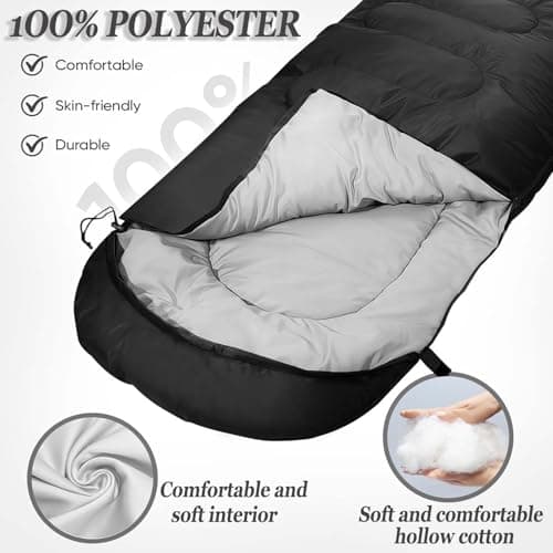 Sleeping Bag for Camping,Sleeping Bags for Adults Backpacking Waterproof,3 Seasons Adult Blanket,Small Packed Ultralight Carry Bag, Soft,Thick and Warm,for Outdoor Camping,Travel,Hiking (Black) — view 3