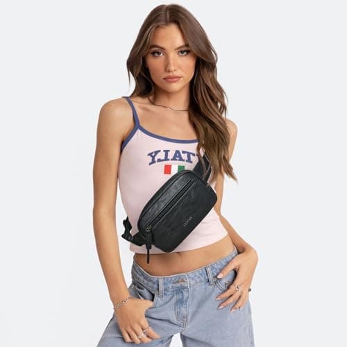 LATMAP 2L Bumbag Fanny Packs for Women Man Belt Bag Small Fashion Crossbody Bag Waist Pack Faux Leather Waterproof Chest Bag Trendy Trendy (Black) — view 2