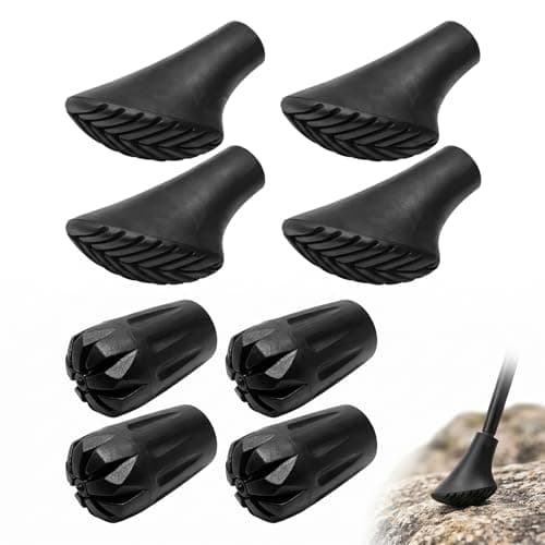 OPVYAEU Set of 8 Rubber Tips for Trekking and Nordic Walking Poles, 4 Wheel Tips and 4 TPR Shoe Tips, Universal Spare Parts with Diameter 11 mm for Poles and Crutches on Asphalt and Dirt