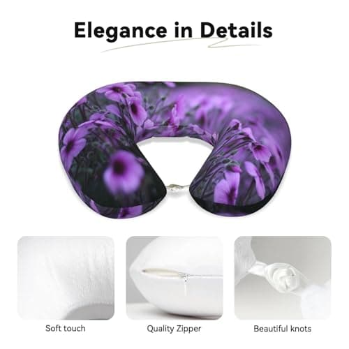 AUGUSTRUSH Memory Foam Neck Pillow - Travel Pillow With Adjustable Clasp, Removable Washable Cover For Airplane Office Car, Ergonomic Support Comfortable U-Shaped Pillow, Lavender Bouquet Print — view 3