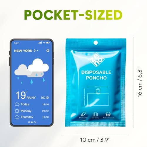ZENO Rain Poncho Waterproof Adult - Festival Poncho - Waterproof, Disposable, Clear with Hood - Emergency Rain coat for Hiking, Cycling, Camping, Concert - Pack of 6 — view 5
