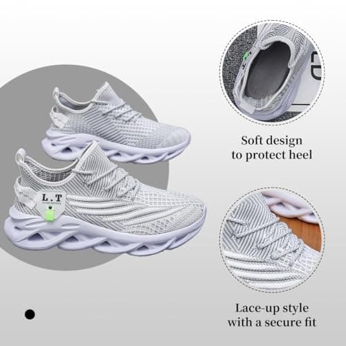 XKOWUO Mens Womens Trainers Walking Running Shoes Non Slip Gym Slip On Tennis Trainers Outdoor Sports Sneakers Lightweight Workout Shoes White Size 5.5 — view 5