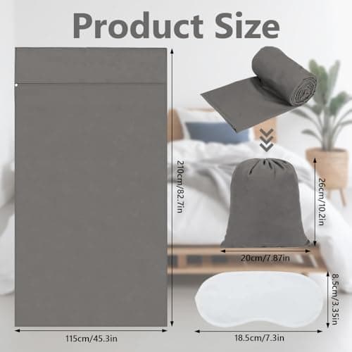 Jonuin Sleeping Bag Liner, 210 x 115 cm Sleeping Bag Liners, Lightweight, Soft & Portable Travel Sheet for Adults, Unisex Sleeping Bag Liner for Backpacking, Camping, Hotels, and Summer Trips (Grey) — view 2