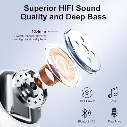 Wireless Bluetooth Headphones, Bluetooth 5.3 Earphones with ENC Reduction — view 2