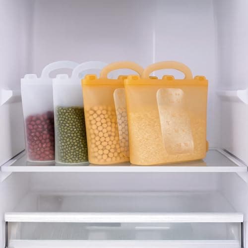 SUNNYNEST 4pcs Reusable Freezer Bags Leak-Proof Silicone Food Storage Containers Bag Food Preservations Fridge Fruit Pouches for Kitchen, Fridge, Travel & Office Use (Yellow) — view 4